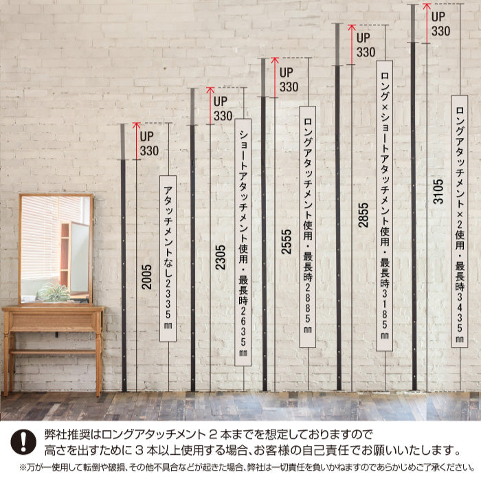 ロングアタッチメント・ショートアタッチメント・アタッチメントなしをの見比べる