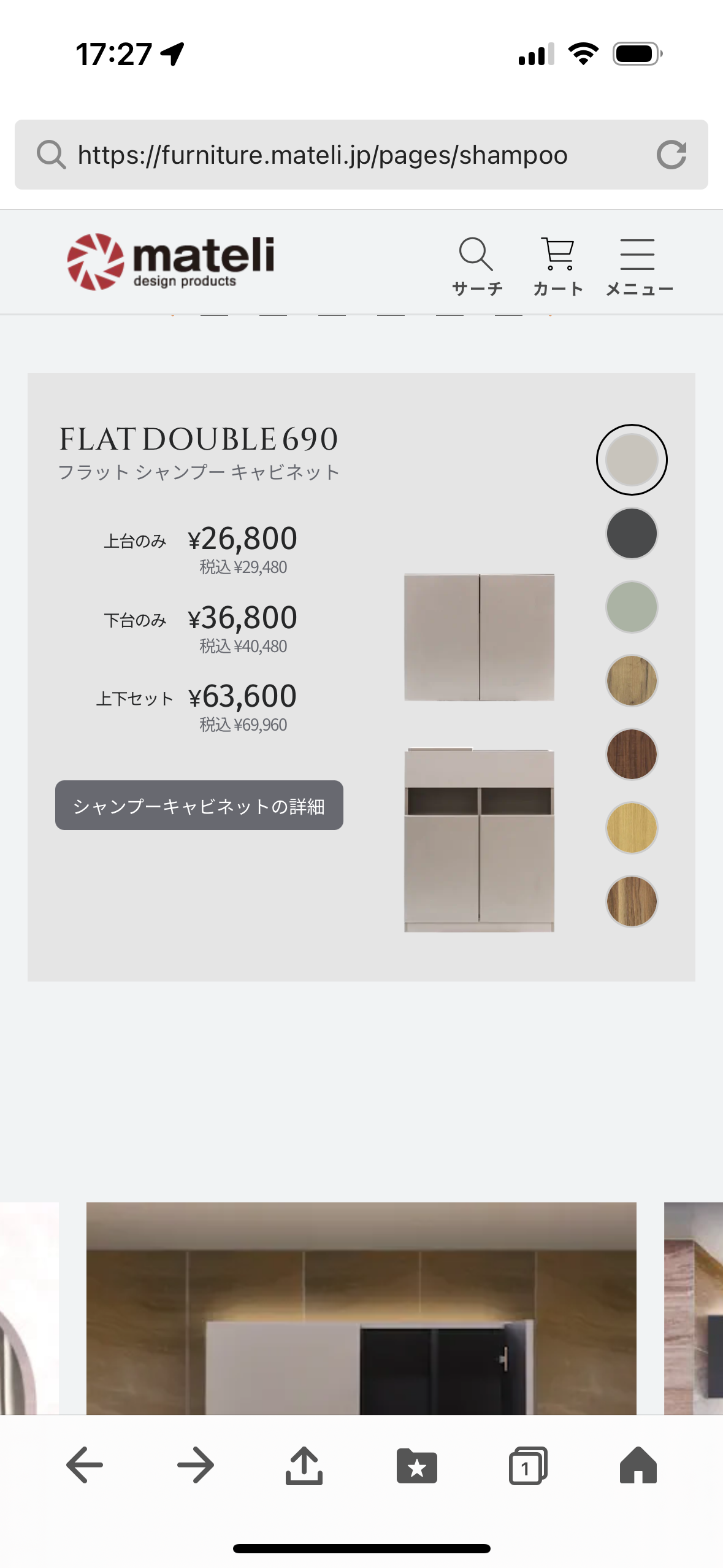 フラットシャンプー キャビネット 組立式【上下SET】扉2枚 高さ450 幅810 BGA