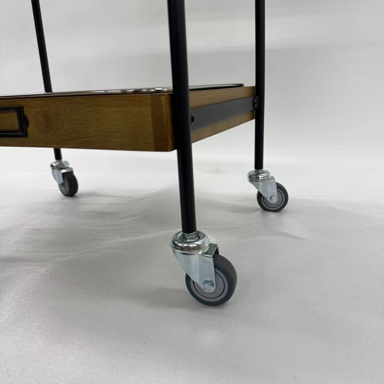 アウトレット 3段ウッドワゴン ステンレストレイ3枚 キャスター付き(BR)【完成品出荷】OL2128 通常価格¥19,580