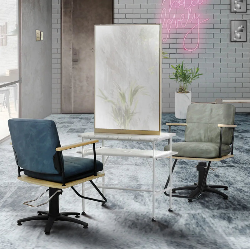 部屋にある両面アイアンドレッサーとスタイリングチェアの2台【ローガン】