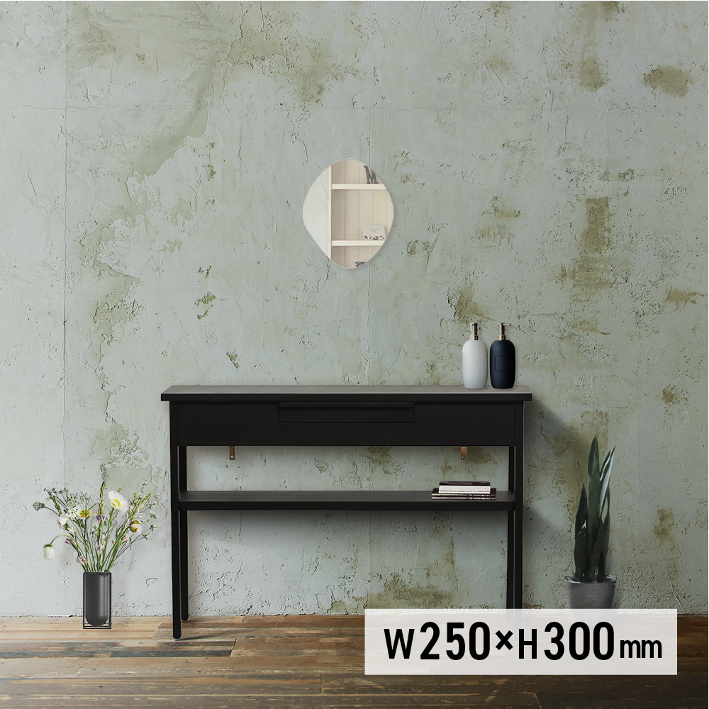 おしゃれなサロンになるウォールアートミラー【MRO19】とブラックコンソール