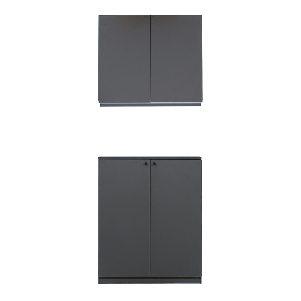 ダークグレー色収納キャビネットセット上台H690mm