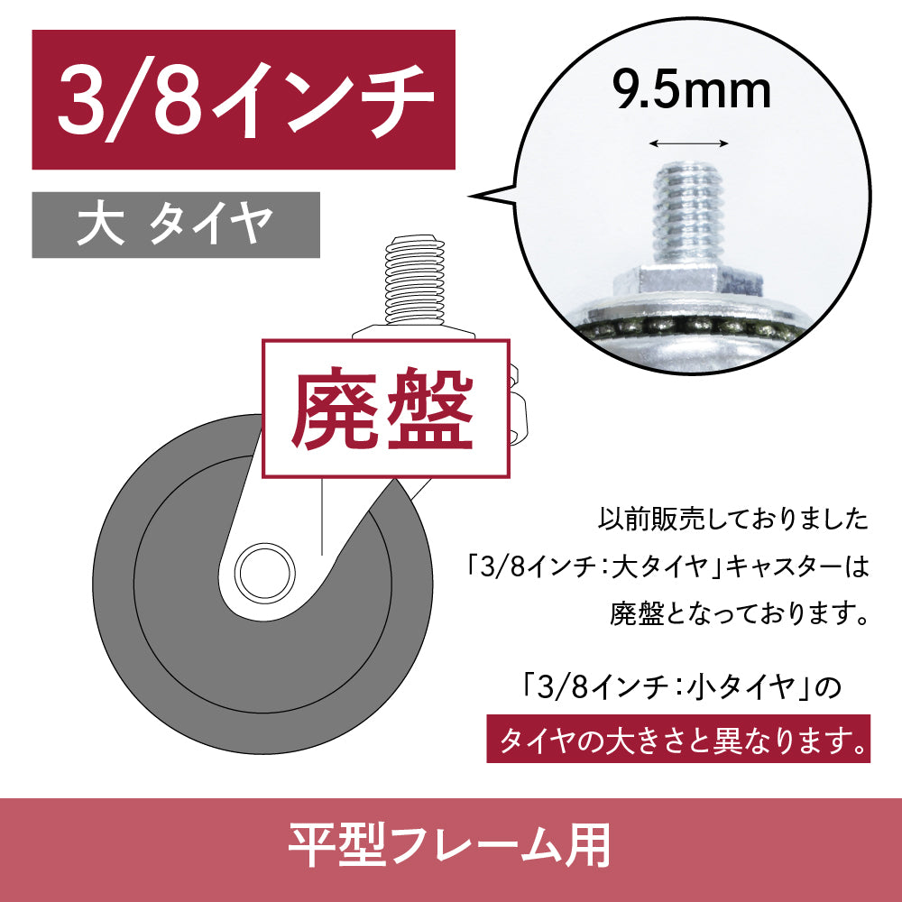ワゴンキャスターの種類:3/8インチ(廃盤仕様)