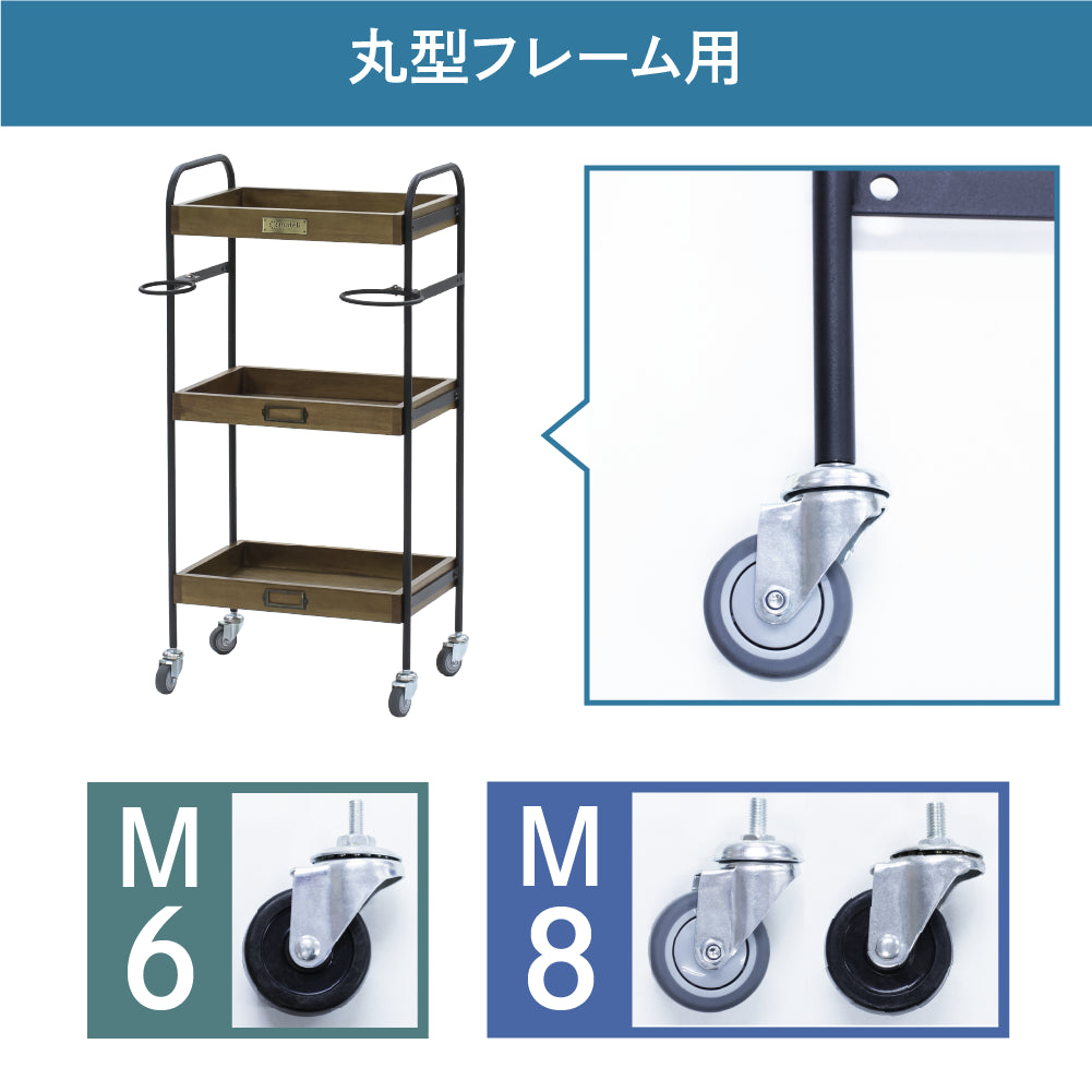 ワゴンキャスターの種類:丸柄フレーム用