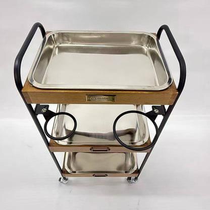 アウトレット 3段ウッドワゴン ステンレストレイ3枚 キャスター付き(BR)【完成品出荷】OL2139 通常価格￥19,580