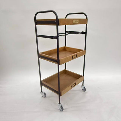 アウトレット 3段ウッドワゴン ステンレストレイ無し キャスター付き(BR)【完成品出荷】OL2134 通常価格￥16,280