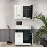 サロンにあるホワイト色モールディングありシャンプーキャビネット【上下SET】