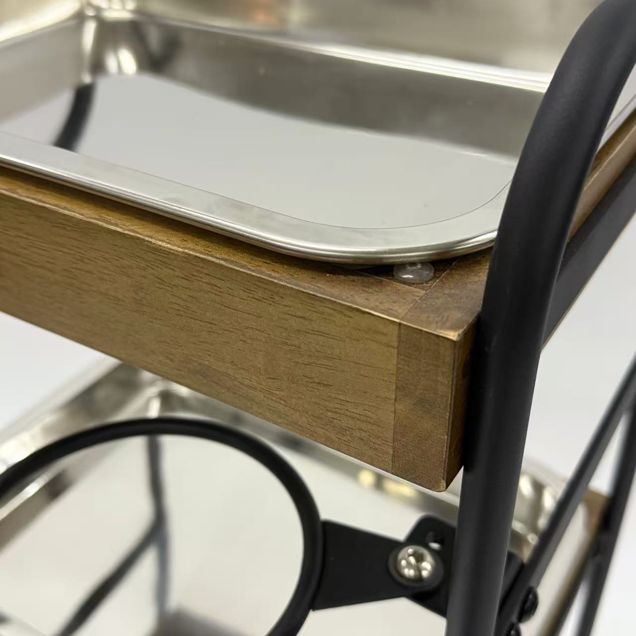 アウトレット 3段ウッドワゴン ステンレストレイ3枚 キャスター付き(BR)【完成品出荷】OL2139 通常価格￥19,580