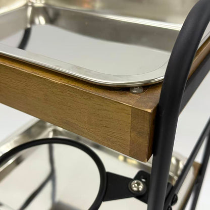 アウトレット 3段ウッドワゴン ステンレストレイ3枚 キャスター付き(BR)【完成品出荷】OL2139 通常価格￥19,580