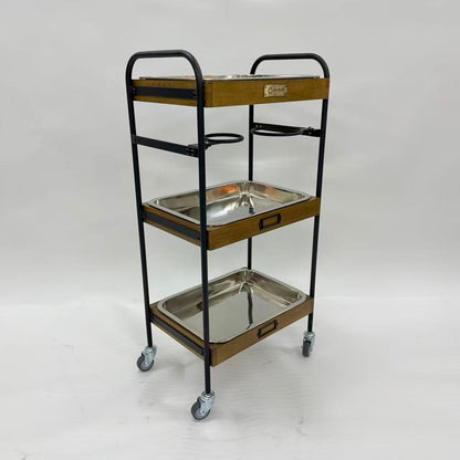 アウトレット 3段ウッドワゴン ステンレストレイ3枚 キャスター付き(BR)【完成品出荷】OL2139 通常価格￥19,580