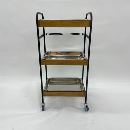 アウトレット 3段ウッドワゴン ステンレストレイ3枚 キャスター付き(BR)【完成品出荷】OL2139 通常価格￥19,580