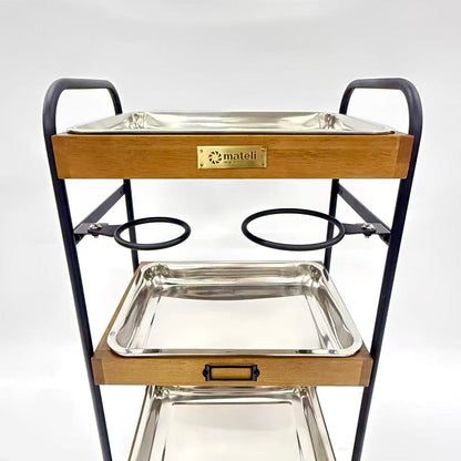 アウトレット 3段ウッドワゴン ステンレストレイ3枚 キャスター付き(BR)【完成品出荷】OL2142 通常価格￥19,580