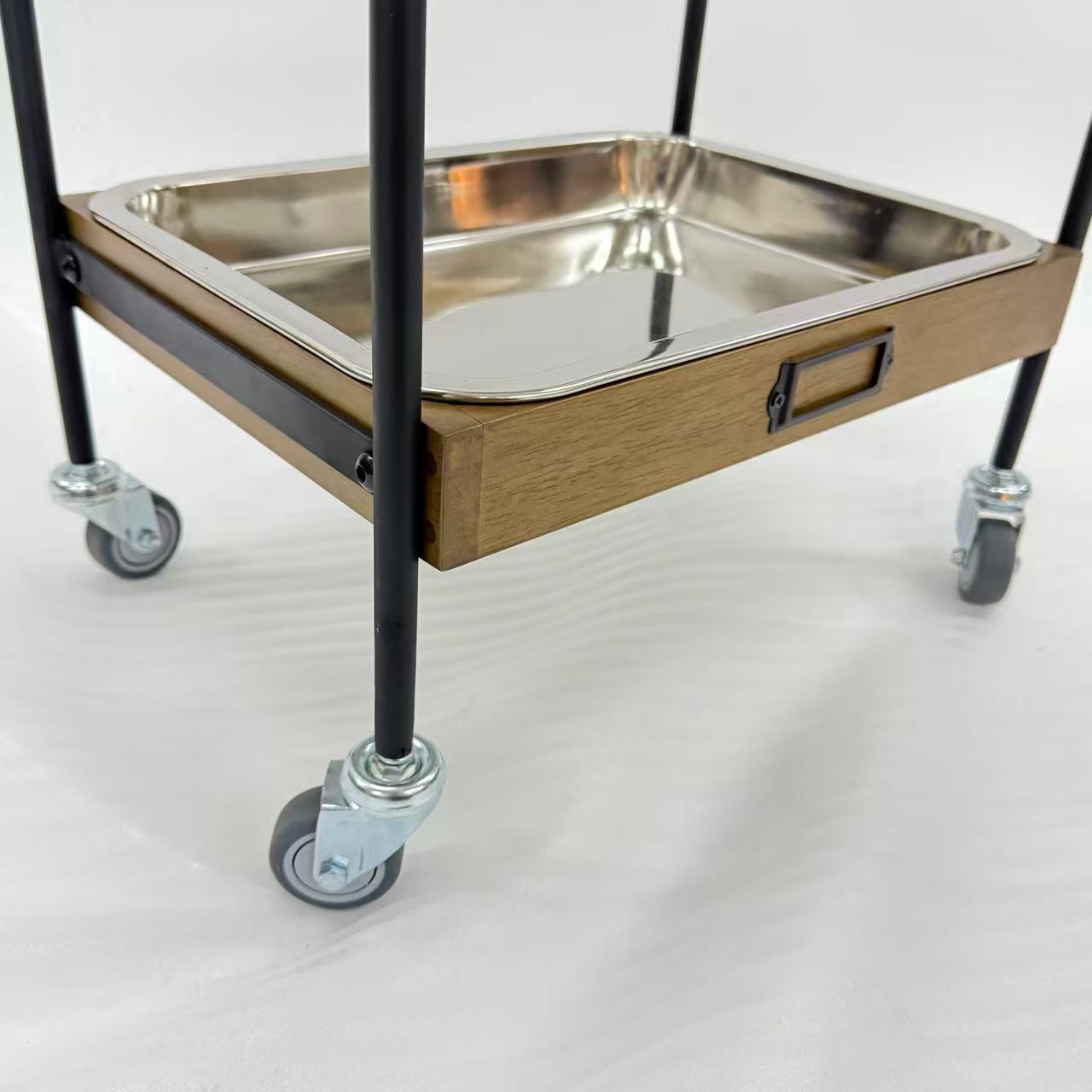 アウトレット 3段ウッドワゴン ステンレストレイ3枚 キャスター付き(BR)【完成品出荷】OL2140 通常価格￥19,580