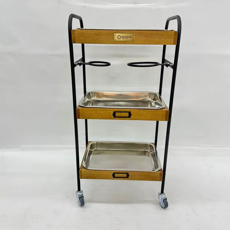 アウトレット 3段ウッドワゴン ステンレストレイ3枚 キャスター付き(BR)【完成品出荷】OL2136 通常価格￥19,580