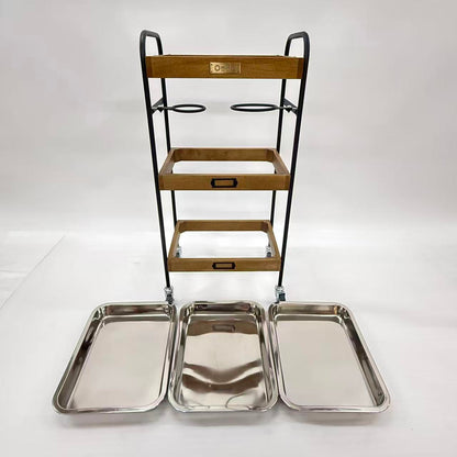 アウトレット 3段ウッドワゴン ステンレストレイ3枚 キャスター付き(BR)【完成品出荷】OL2141 通常価格￥19,580