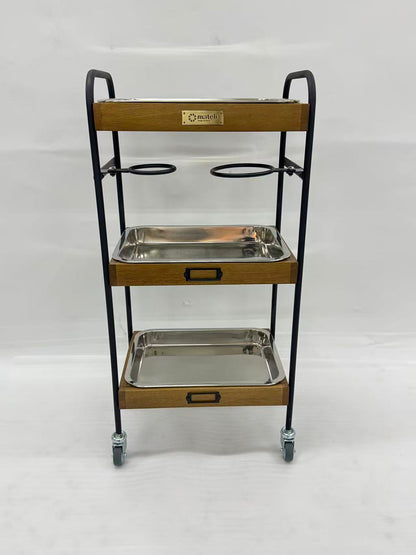 アウトレット 3段ウッドワゴン ステンレストレイ3枚 キャスター付き(BR)【完成品出荷】OL2138 通常価格￥19,580