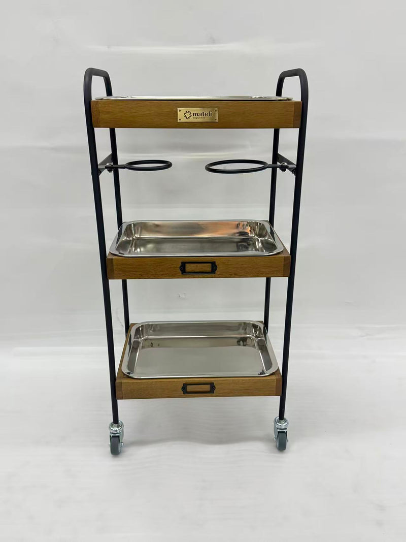 アウトレット 3段ウッドワゴン ステンレストレイ3枚 キャスター付き(BR)【完成品出荷】OL2138 通常価格￥19,580
