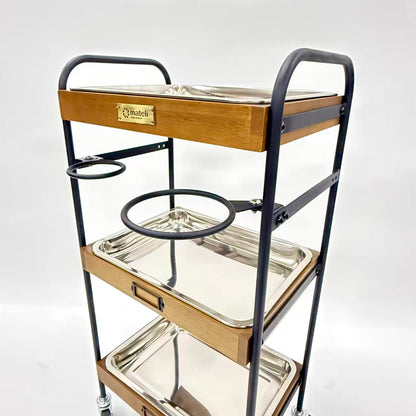 アウトレット 3段ウッドワゴン ステンレストレイ3枚 キャスター付き(BR)【完成品出荷】OL2142 通常価格￥19,580