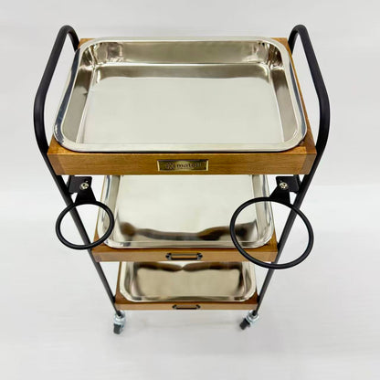 アウトレット 3段ウッドワゴン ステンレストレイ3枚 キャスター付き(BR)【完成品出荷】OL2143 通常価格￥19,580