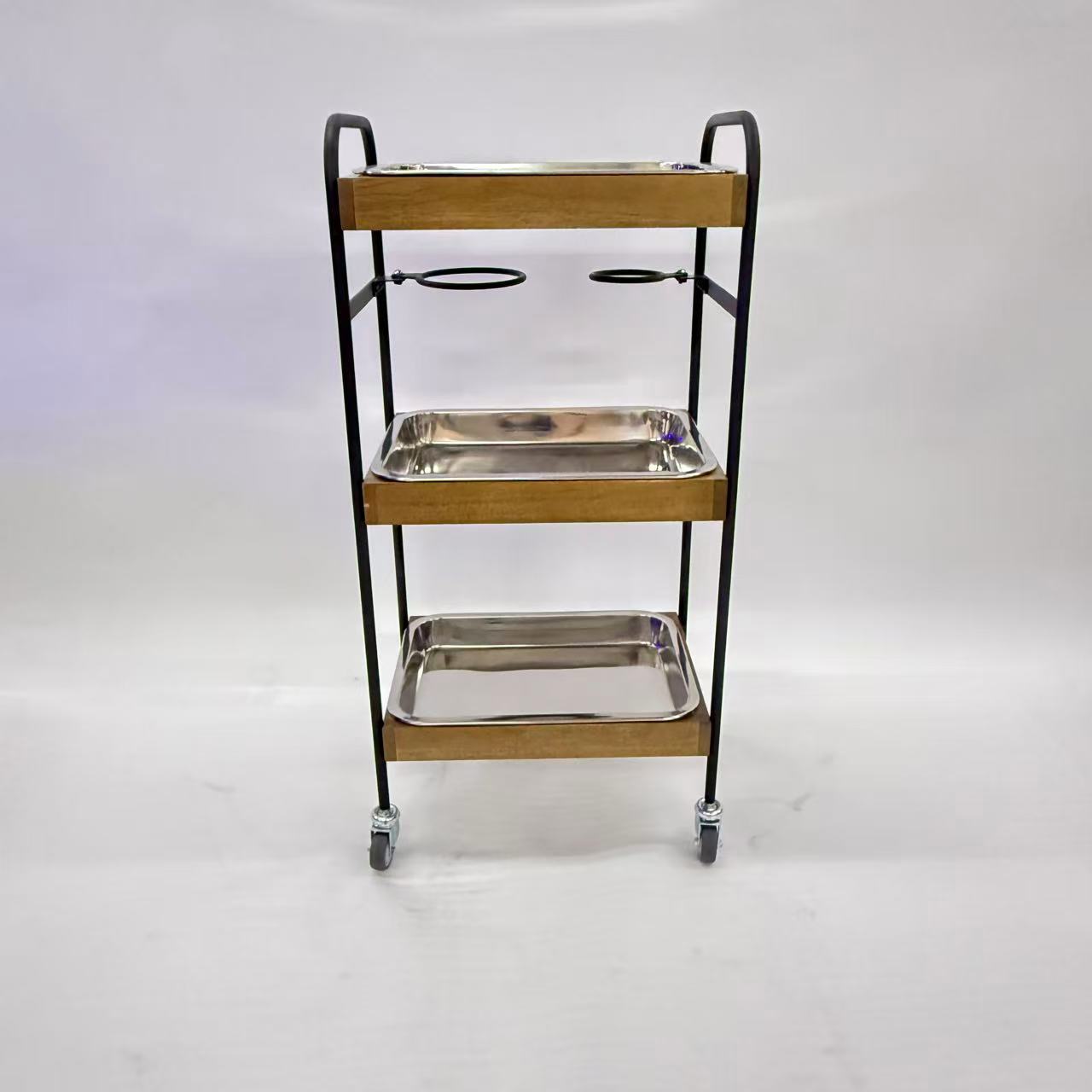アウトレット 3段ウッドワゴン ステンレストレイ3枚 キャスター付き(BR)【完成品出荷】OL2143 通常価格￥19,580