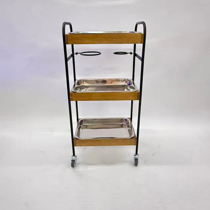 アウトレット 3段ウッドワゴン ステンレストレイ3枚 キャスター付き(BR)【完成品出荷】OL2143 通常価格￥19,580