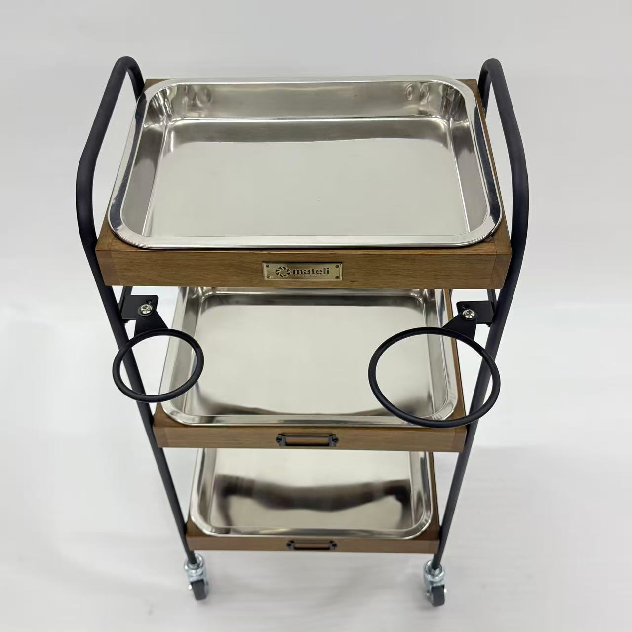 アウトレット 3段ウッドワゴン ステンレストレイ3枚 キャスター付き(BR)【完成品出荷】OL2140 通常価格￥19,580