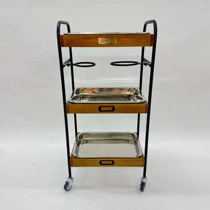 アウトレット 3段ウッドワゴン ステンレストレイ3枚 キャスター付き(BR)【完成品出荷】OL2141 通常価格￥19,580