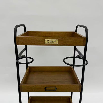 アウトレット 3段ウッドワゴン ステンレストレイ無し キャスター付き(BR)【完成品出荷】OL2134 通常価格￥16,280