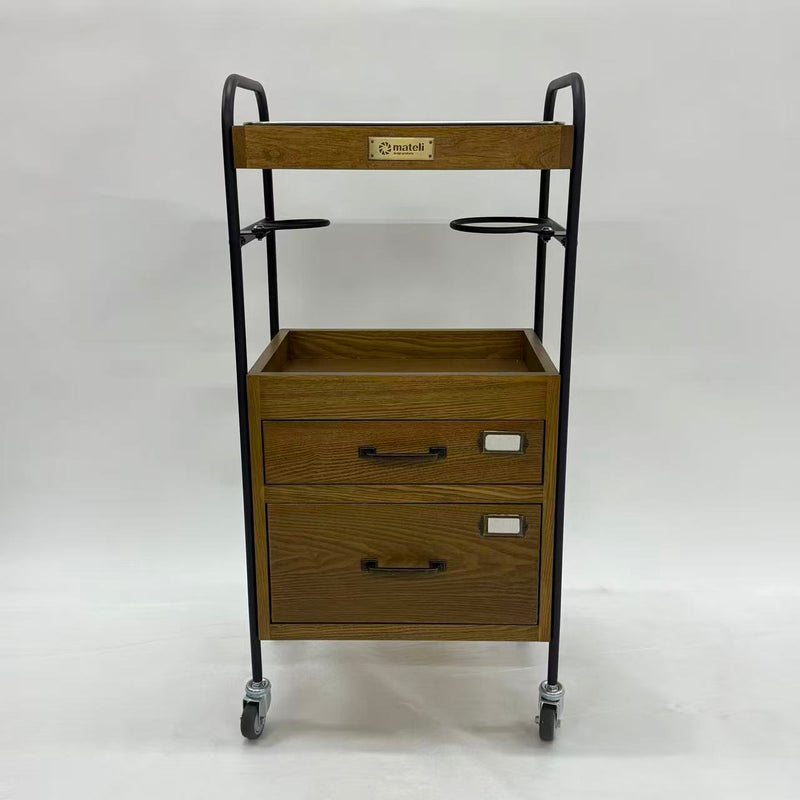 アウトレット 2段引き出しウッドワゴン ステンレストレイ1枚 キャスター付き(BR)【完成品出荷】OL2125 通常価格￥32,780