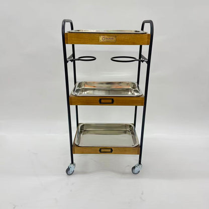 アウトレット 3段ウッドワゴン ステンレストレイ3枚 キャスター付き(BR)【完成品出荷】OL2139 通常価格￥19,580
