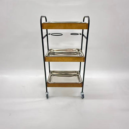 アウトレット 3段ウッドワゴン ステンレストレイ3枚 キャスター付き(BR)【完成品出荷】OL2142 通常価格￥19,580