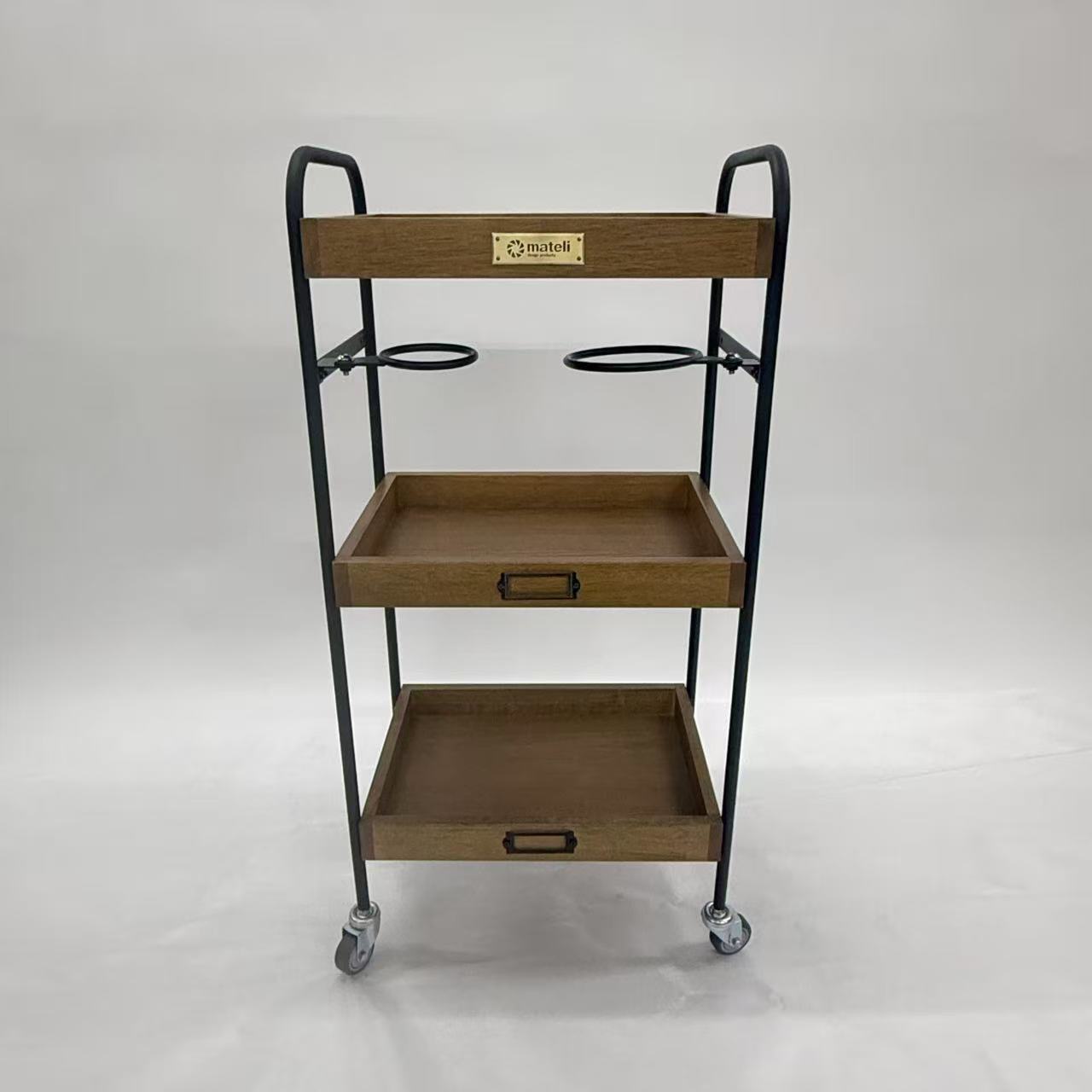 アウトレット 3段ウッドワゴン ステンレストレイ無し キャスター付き(BR)【完成品出荷】OL2134 通常価格￥16,280