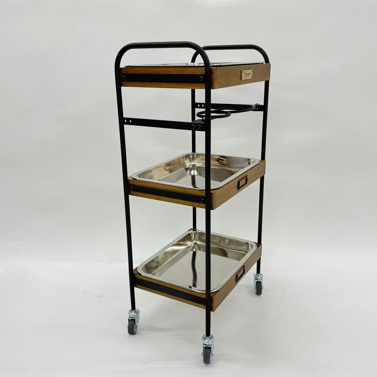 アウトレット 3段ウッドワゴン ステンレストレイ3枚 キャスター付き(BR)【完成品出荷】OL2140 通常価格￥19,580