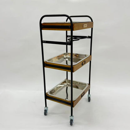 アウトレット 3段ウッドワゴン ステンレストレイ3枚 キャスター付き(BR)【完成品出荷】OL2140 通常価格￥19,580