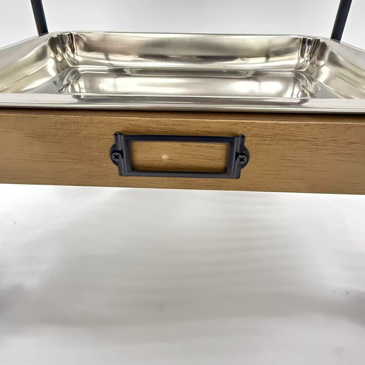 アウトレット 3段ウッドワゴン ステンレストレイ3枚 キャスター付き(BR)【完成品出荷】OL2142 通常価格￥19,580