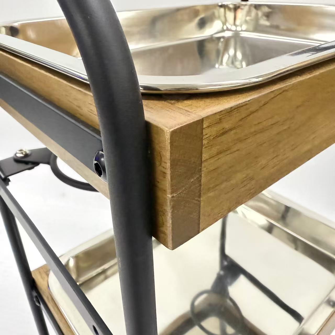 アウトレット 3段ウッドワゴン ステンレストレイ3枚 キャスター付き(BR)【完成品出荷】OL2143 通常価格￥19,580