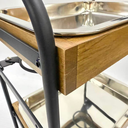 アウトレット 3段ウッドワゴン ステンレストレイ3枚 キャスター付き(BR)【完成品出荷】OL2143 通常価格￥19,580