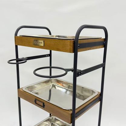 アウトレット 3段ウッドワゴン ステンレストレイ3枚 キャスター付き(BR)【完成品出荷】OL2139 通常価格￥19,580