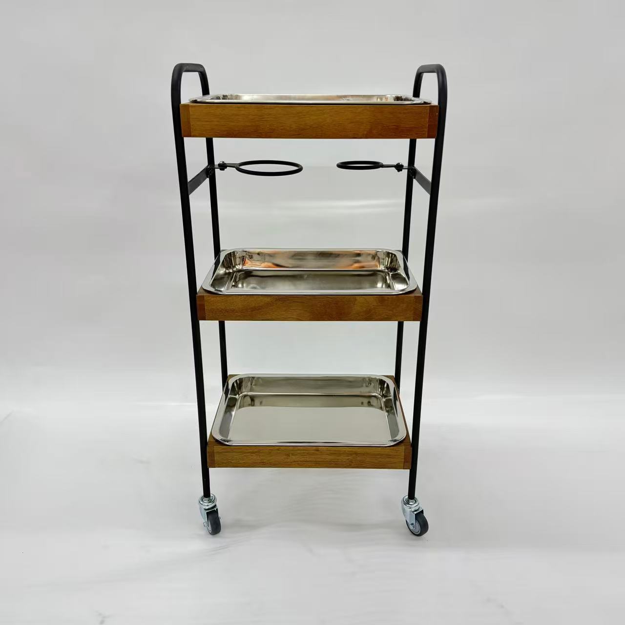 アウトレット 3段ウッドワゴン ステンレストレイ3枚 キャスター付き(BR)【完成品出荷】OL2141 通常価格￥19,580
