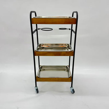 アウトレット 3段ウッドワゴン ステンレストレイ3枚 キャスター付き(BR)【完成品出荷】OL2141 通常価格￥19,580