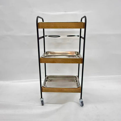 アウトレット 3段ウッドワゴン ステンレストレイ3枚 キャスター付き(BR)【完成品出荷】OL2136 通常価格￥19,580