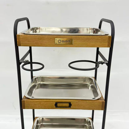 アウトレット 3段ウッドワゴン ステンレストレイ3枚 キャスター付き(BR)【完成品出荷】OL2136 通常価格￥19,580