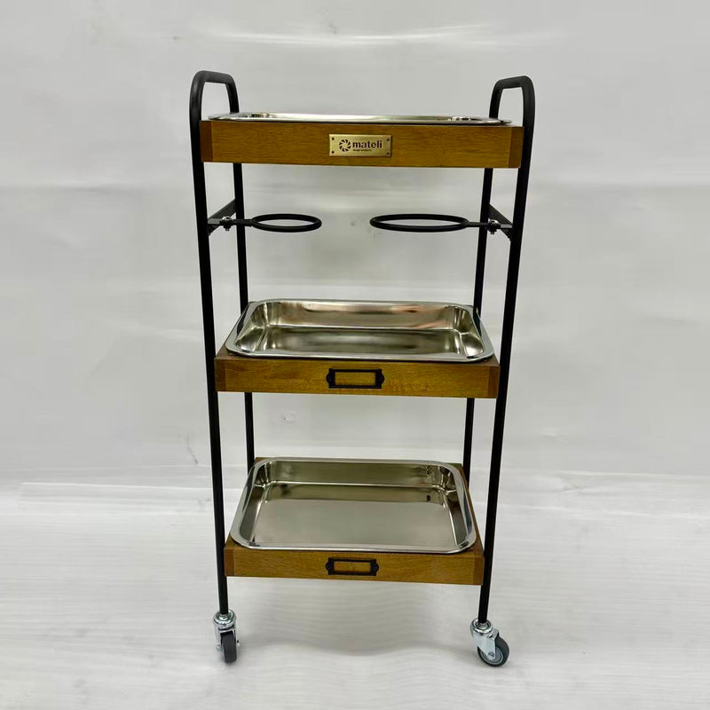 アウトレット 3段ウッドワゴン ステンレストレイ3枚 キャスター付き(BR)【完成品出荷】OL2137 通常価格￥19,580
