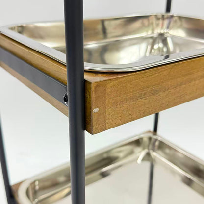 アウトレット 3段ウッドワゴン ステンレストレイ3枚 キャスター付き(BR)【完成品出荷】OL2143 通常価格￥19,580