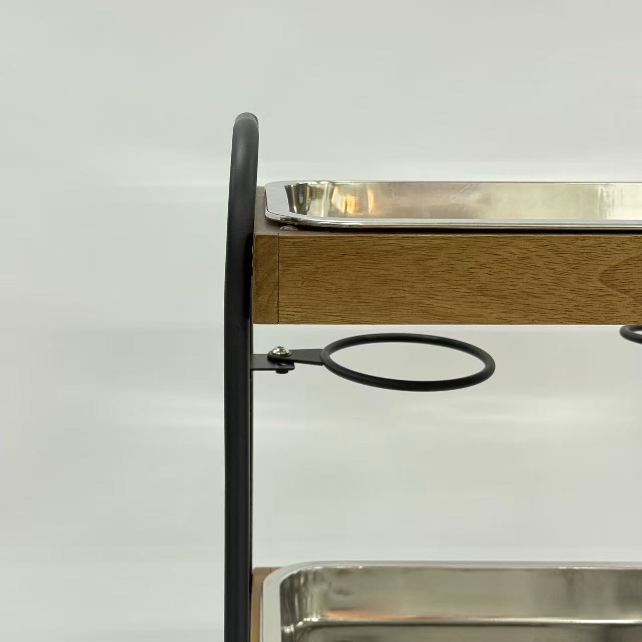 アウトレット 3段ウッドワゴン ステンレストレイ3枚 キャスター付き(BR)【完成品出荷】OL2140 通常価格￥19,580