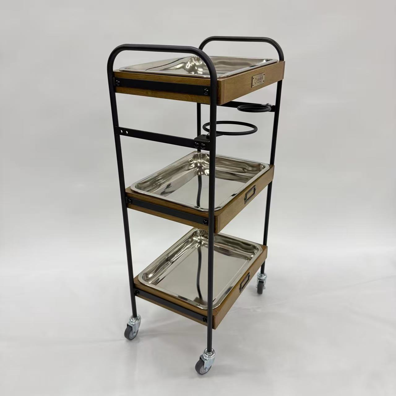 アウトレット 3段ウッドワゴン ステンレストレイ3枚 キャスター付き(BR)【完成品出荷】OL2128 通常価格￥19,580