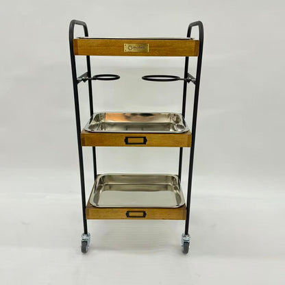 アウトレット 3段ウッドワゴン ステンレストレイ3枚 キャスター付き(BR)【完成品出荷】OL2143 通常価格￥19,580