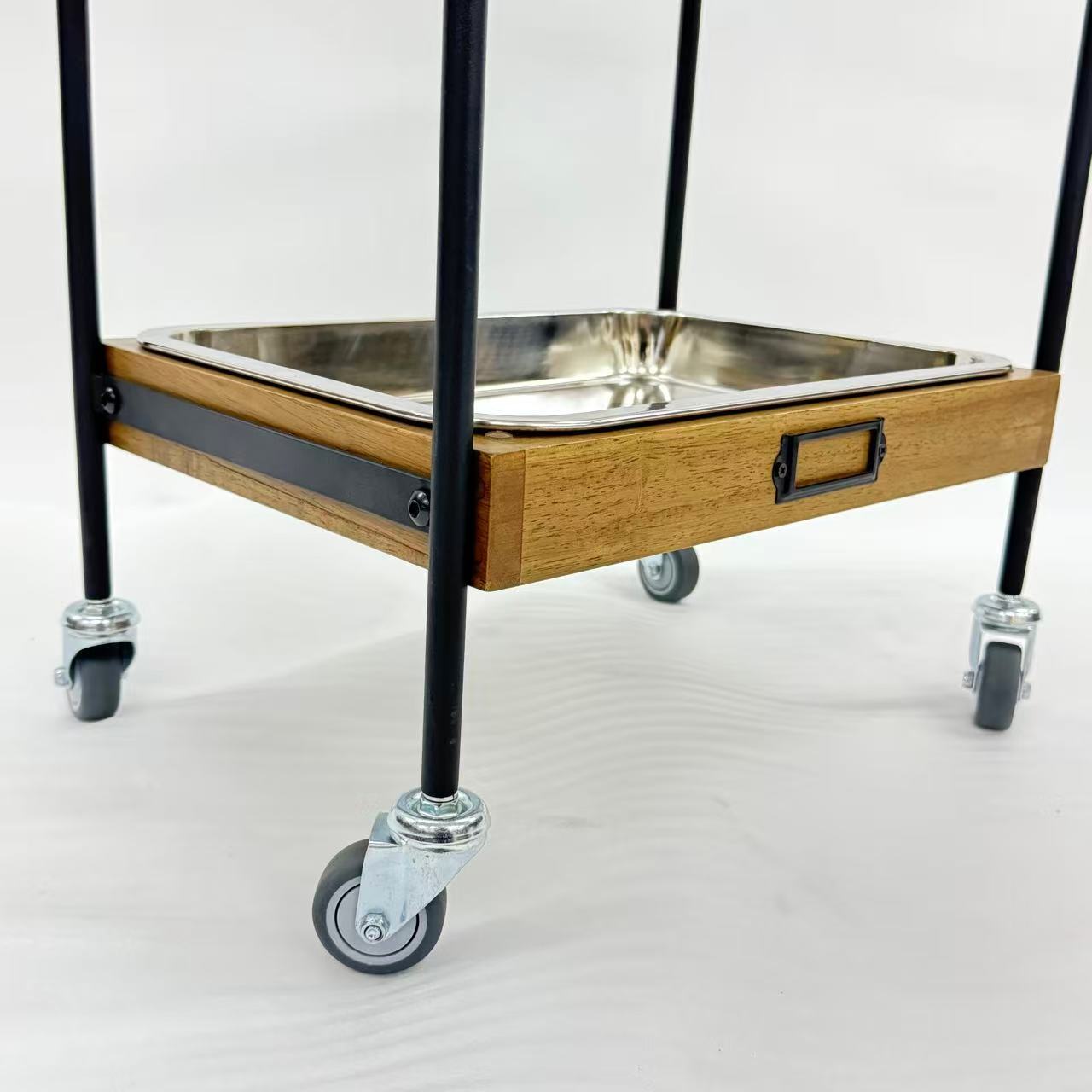 アウトレット 3段ウッドワゴン ステンレストレイ3枚 キャスター付き(BR)【完成品出荷】OL2141 通常価格￥19,580