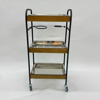 アウトレット 3段ウッドワゴン ステンレストレイ3枚 キャスター付き(BR)【完成品出荷】OL2140 通常価格￥19,580