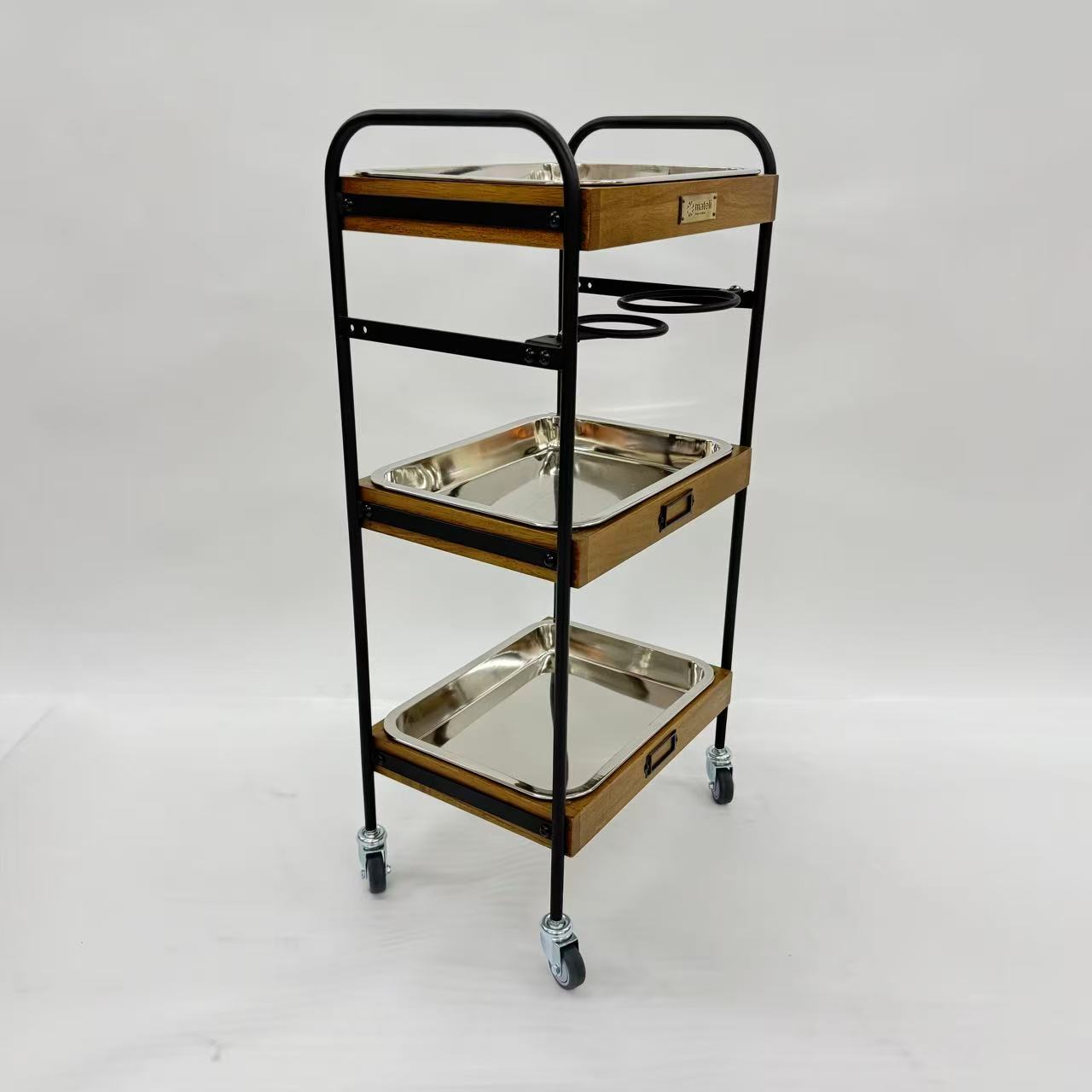 アウトレット 3段ウッドワゴン ステンレストレイ3枚 キャスター付き(BR)【完成品出荷】OL2141 通常価格￥19,580